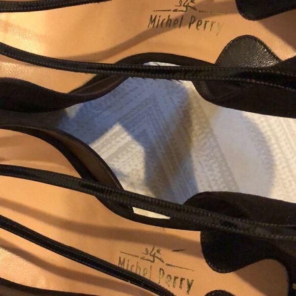 Michel Perry Brown Suede/Leather Peep Toe Platform - Picture 3 of 7